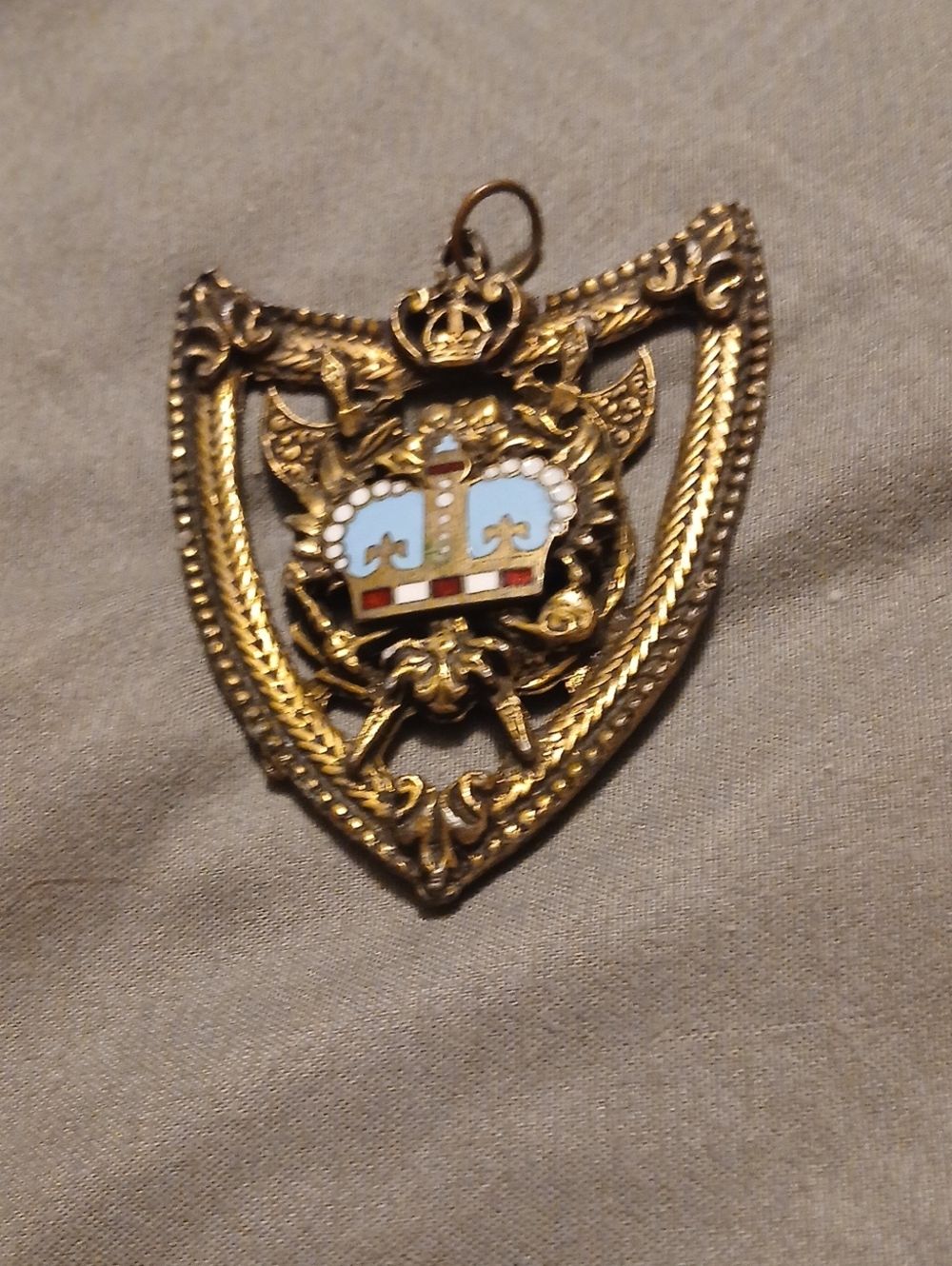 Gold Tone Heraldic Crown Pendant Necklace - Women Jewelry